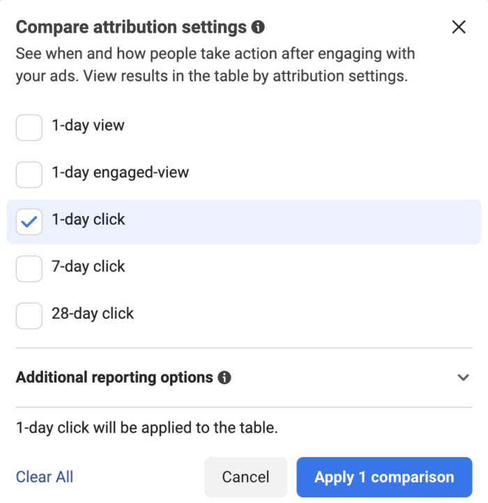 Compare Attribution Settings